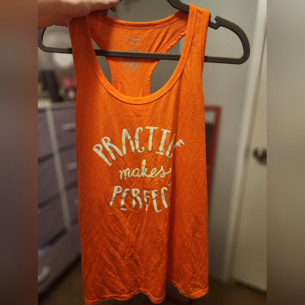 Danskin Now Loose Fit Orange Practice Makes Perfect Tank Top, Size L/G 12-14